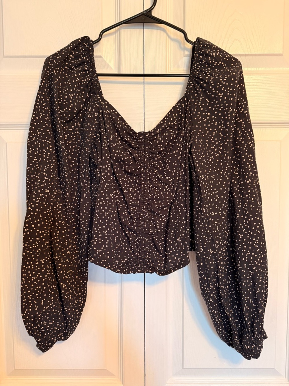 a new day Black and White Polka Dot Long-Sleeve Peasant Blouse